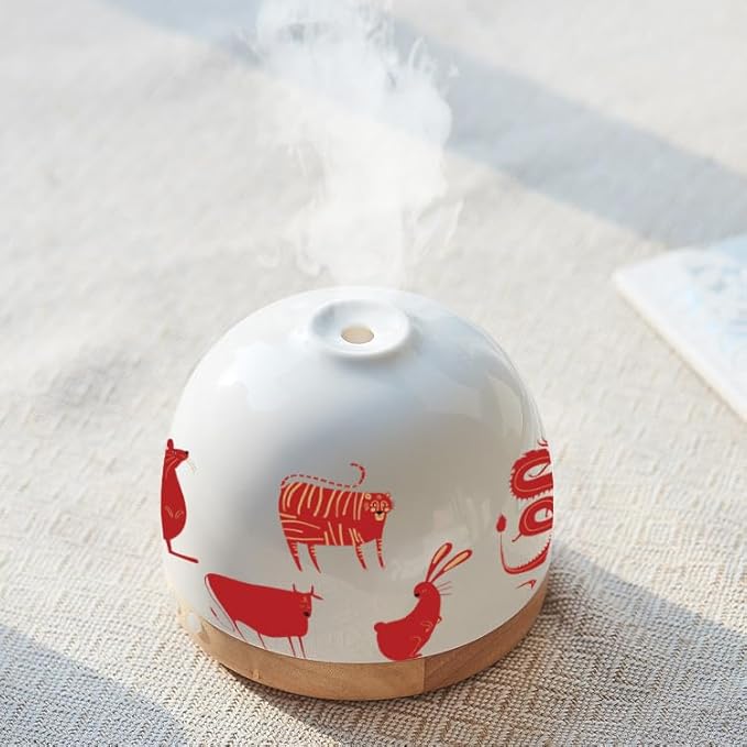Essential Ceramic Diffuser Round Aroma Diffuser 300ml Night Light Captivating Exquisite Blue and White Porcelain Zodiac Patterned Nano Water Mist Humidifier