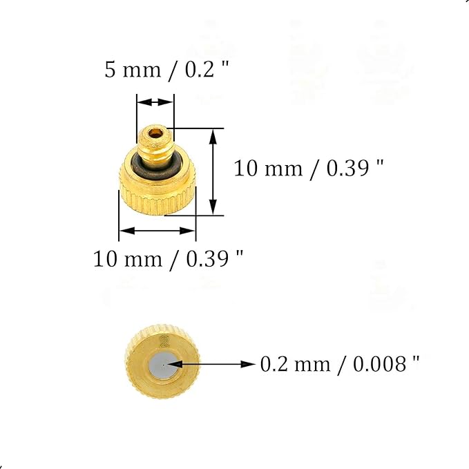 10Pcs Brass Misting Nozzle - 0.008" Orifice (0.2mm) Dia 10/24 UNC Replacement Heads for Outdoor Cooling System (0.2mm)