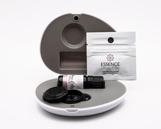 Essence Pearl Travel Case | Allergy Relief Essential Oil | Aromatherapy Nasal Diffuser & Essential Oil Carrying Case | Peppermint & Eucalyptus Blend | Travel-Friendly Kit | Black Pod