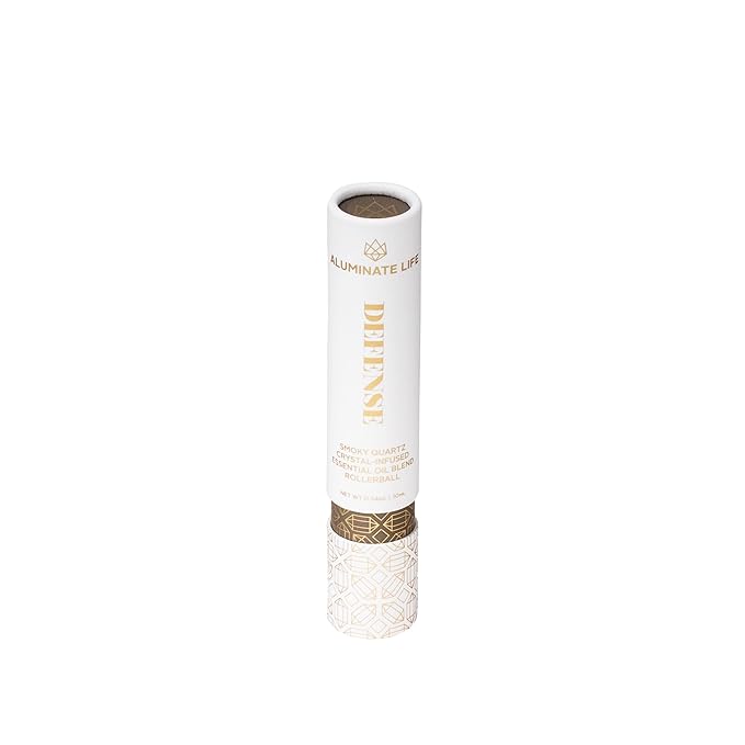 Essential Oil Rollerballs, .34 OZ, Defense - Smoky Quartz Crystal Infused - Scents of Frankincense, Neroli, & Sage - Aromatherapy Roll On Oils, Skin Care, Massage