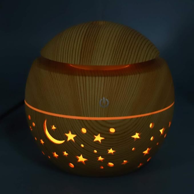 Mini Plant Humidifier Indoor, 130ml Portable Wooden Grain Air Diffuser with 7 LED Colors & 3H Auto Shut Off, Hollow Design Low Noise Mist Maker for Home Office Bedroom Plants