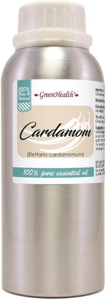 Cardamom Essential Oil – 8 fl oz (237 ml) Aluminum Bottle w/Plug Cap – 100% Pure & Natural Essential Oil – GreenHealth