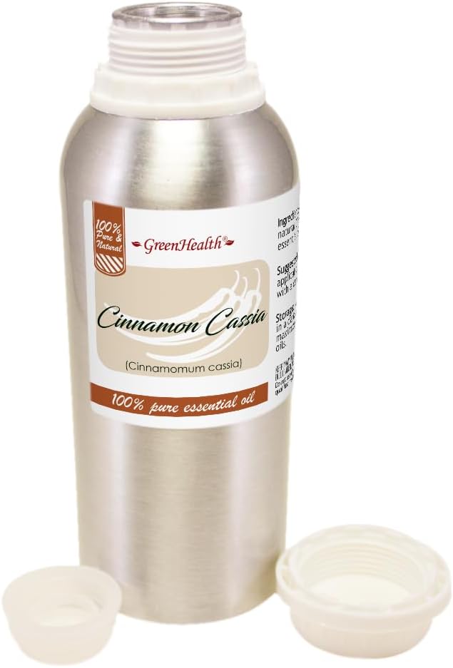 Cinnamon (Cassia) Essential Oil – 8 fl oz (237 ml) Aluminum Bottle w/Plug Cap – 100% Pure Essential Oil - GreenHealth