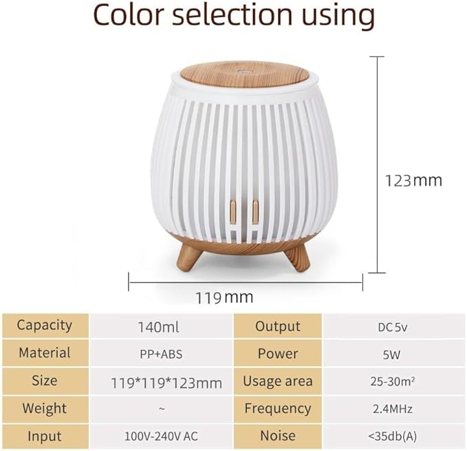 Humidifier and Essential Oil Diffuser with LED Mood Lighting, Low Noise, Auto Shut-Off, Compact USB Powered Aroma Air Freshener(White)