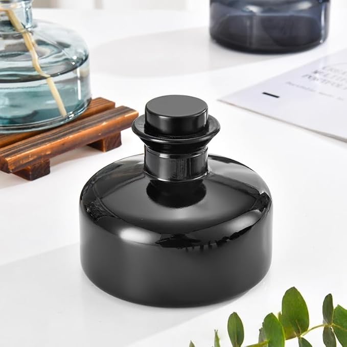 2 Pcs 200ml Empty Reed Diffuser Bottle and 20 pcs Black Reed Diffuser Sticks Refill Set for Bathroom Hotel Home Decoration(Black, 200ml)