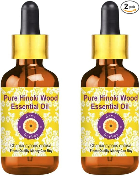 dève herbes Hinoki Wood Essential Oil (Chamaecyparis obtusa) with Glass Dropper Pure | Non-Sticky | Non-Greasy | Lightweight | Men & Women | All Skin Types | Steam Distilled 5ml X 2 (0.33 oz)