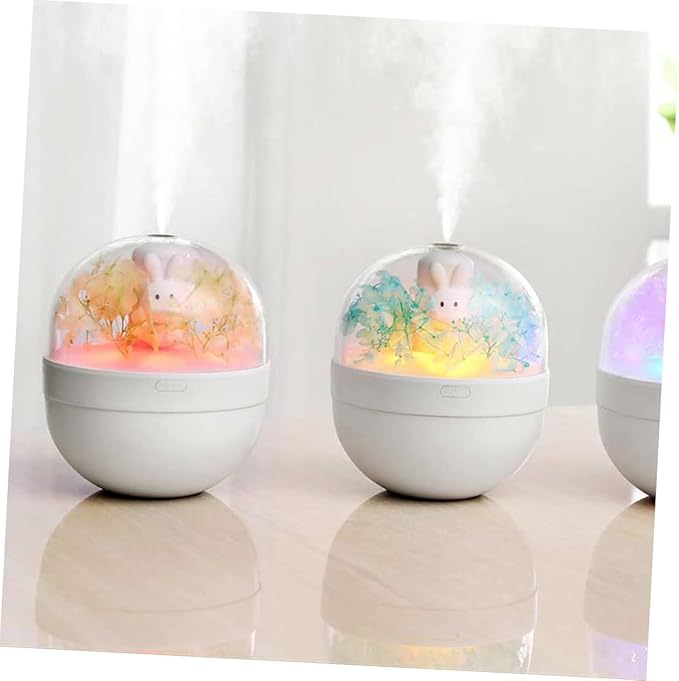 Cute Pink Rabbit Humidifier with Preserved Flower Portable LED Aroma Diffuser Low Noise Mist Maker Night Light for Home and Office Use