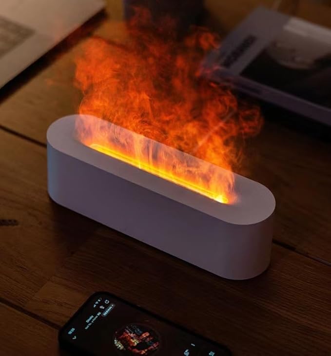 Colorful Flame Fire Diffuser Humidifier, 7 Colors Changing Oil Humidifier, Ultra-Quiet Aroma Essential Oils Aromatherapy Diffusers for Living Room, Bedroom, Office(Timeable, Waterless Auto off-150ml)