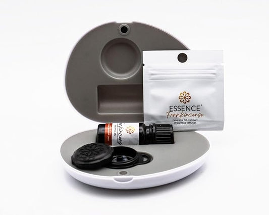Essence Pearl Travel Case | Frankincense Essential Oil | Aromatherapy Nasal Diffuser & Essential Oil Carrying Case | Grounding Frankincense Scent | Travel-Friendly Kit | Black Pod