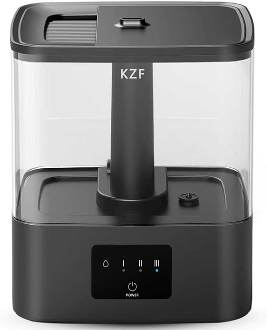 KZF 4L Top Fill Humidifiers for Bedroom & 60H Runtime - Cool Mist Humidifier, 3 Mist Levels, 8H Timer, Essential Oil Tray, Humidity Display, Quiet for Bedroom, Baby, Plants, Large Room (Black, 3.8L)