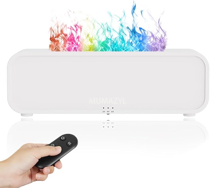 Essential Oil Diffuser, Music Sync Colorful Flame Essential Oil Diffuser, Colorful Flame Air Aroma Humidifier, Timer & Waterless Auto Off 250ml Diffuser with 7 Colors Light, Remote Control (White)