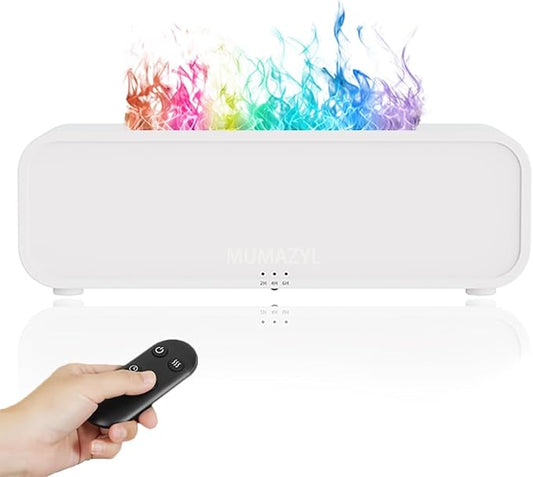 Essential Oil Diffuser, Music Sync Colorful Flame Essential Oil Diffuser, Colorful Flame Air Aroma Humidifier, Timer & Waterless Auto Off 250ml Diffuser with 7 Colors Light, Remote Control (White)