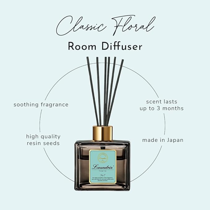 Laundrin Room Diffuser for Home - Scent Diffuser Room Freshener and Shelf Decor - Elegant Home Fragrance, Ideal Reed Diffusers for Office, and Living Area - 80ml, No. 7