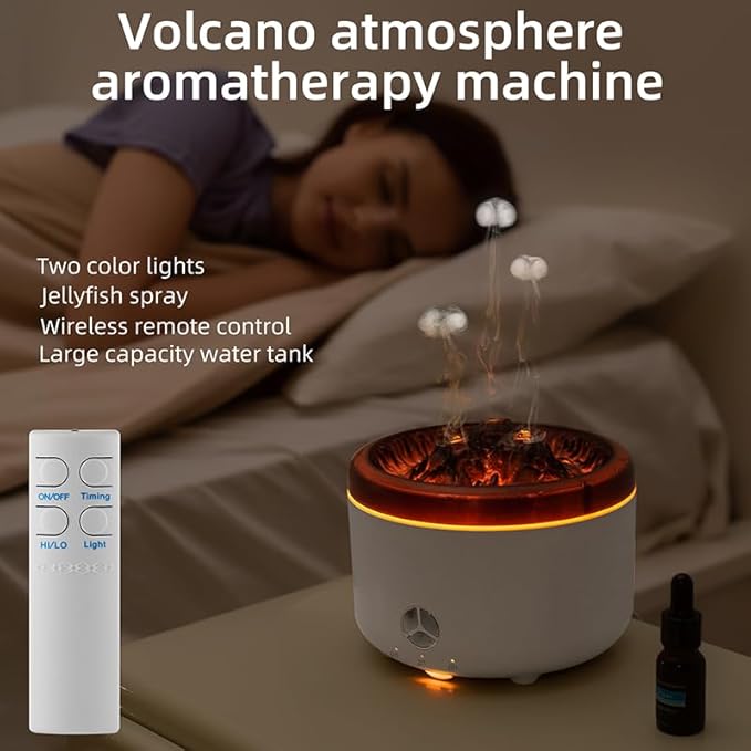 500ML Volcano Flame Diffuser,Essential Oil Diffusers for Home,Decorative Bedroom Aromatherapy Scent Air Diffuser Ultrasonic Aroma Defusers（White）