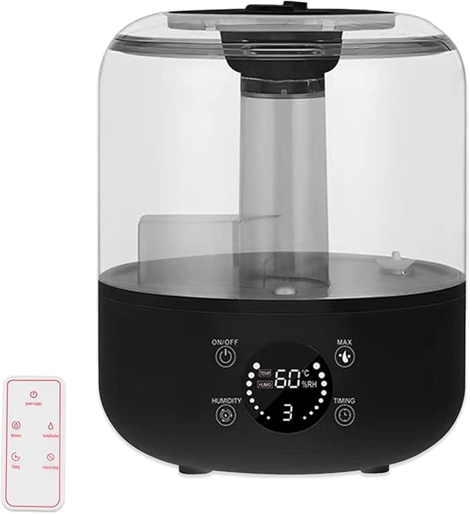 Ultrasonic Cool Mist Humidifier with Remote Control, 3L Capacity, Adjustable Mist, Safety Auto-Off Timer, 360° Double Nozzle, Mini Essential Oil Diffuser for Bedroom(Black)