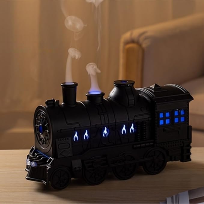 Train Shaped Essential Oil Diffuser, 300ml Vintage Steam Train Aromatherapy Essential Oil Diffuser Humidifier with Dual-Color LED Light and 2 Mist Modes, for Bedroom Office Desktop
