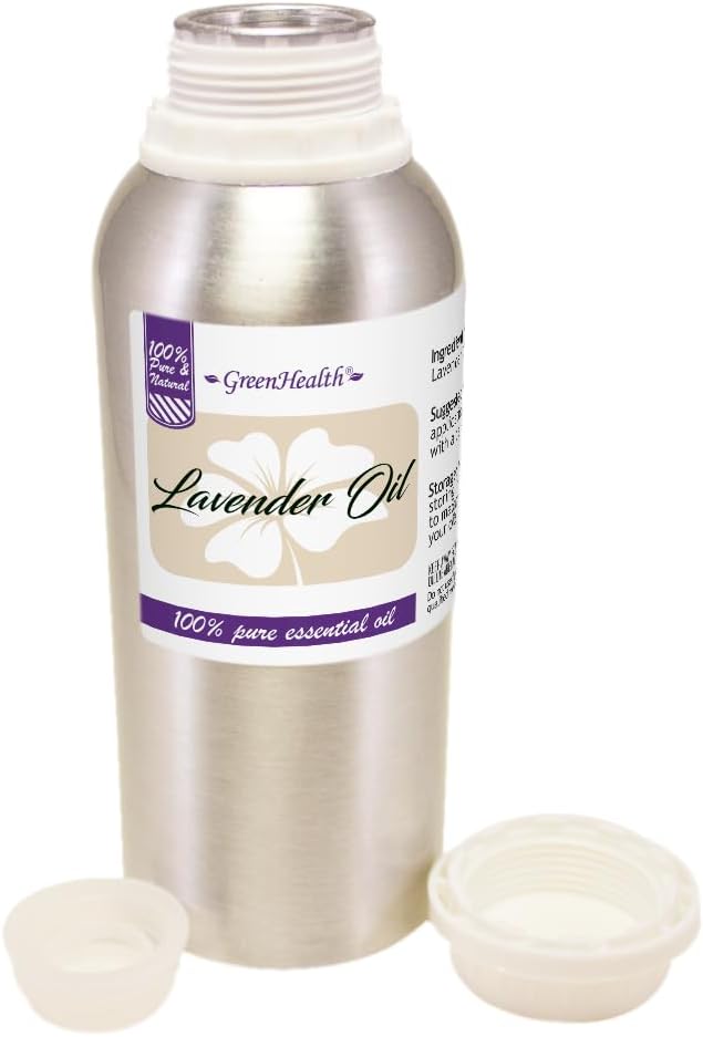 GreenHealth Lavender Essential Oil – 8 fl oz (237 ml) – 100% Pure & Uncut – Aluminum Bottle w/Plug Cap – Lavender Oil for Diffuser, Aromatherapy, Soap Making, Candles & DIY