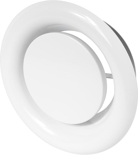 Repa Market ø6" Inch White Steel Exhaust Diffuser with Flange - Soffit Vent Grille - Adjustable Valve for Optimal Airflow - Quiet Duct Air Extraction - Indoor Ventilation - Round Duct Cover