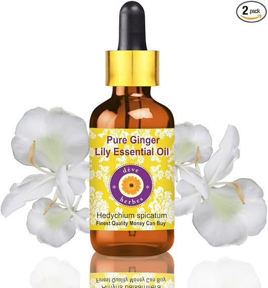 Deve Herbes Pure Ginger Lily Essential Oil (Hedychium spicatum) with Glass Dropper Steam Distilled 10ml (0.33 oz)