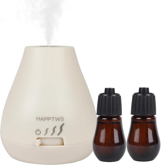 HAPPTWS Essential Oil Diffuser - Waterless Diffuser 3 Timer Settings Battery Powered for Bedroom Yoga Room Toilet Pet Room White