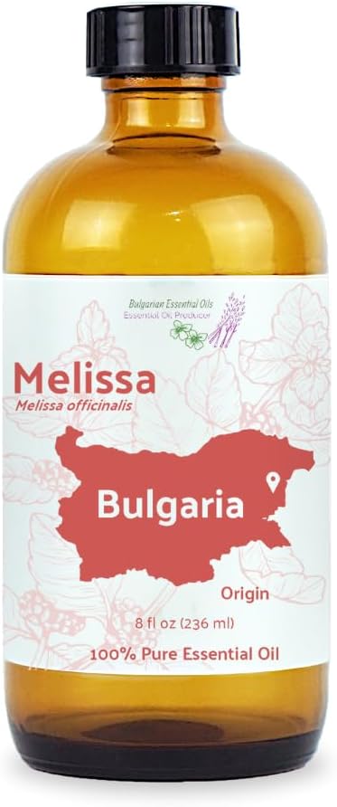 Melissa Essential Oil - Direct from Bulgarian Sustainable Farms - Steam Distilled - Aceite Toronjil for Aromatherapy, Massage, Diffuser, DIY Candle and Soap Making - 8oz