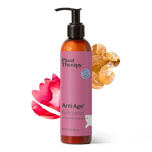 Plant Therapy Anti Age Body Lotion with Argan, Aloe & Shea 8 oz Firms, Smooths, and Deeply Hydrates, Rich in Antioxidants for Age Defense, Aromatherapeutic Blend Nurtures Aging Skin