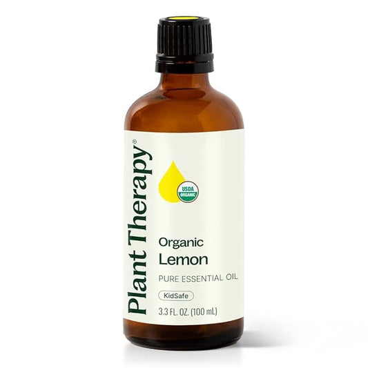 Plant Therapy Organic Lemon Essential Oil 100 mL (3.3 oz), 100% Pure, USDA Certified Organic, Undiluted, Aromatherapy for Cleaning, Skin Care, and Immune Support