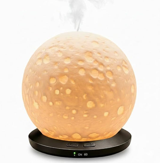 Moonlight Zen 200ml Ceramic Essential Oil Diffuser – Ultrasonic Aromatherapy Moon Lamp with 6H Mist, 3-Timer Settings, Auto-Shutoff & Amber LED Glow – Artisanal Lunar Decor for Home, Office & Spa