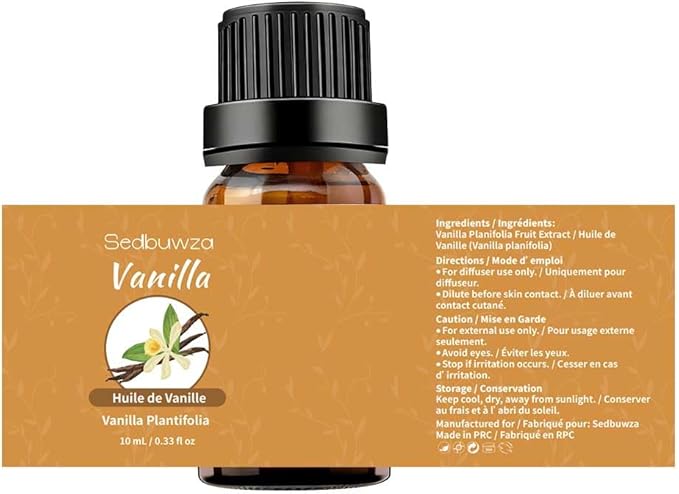 Sedbuwza Vanilla Essential Oil Set, 2 Pack Vanilla Aromatherapy Oils for Massage, Diffuser, Perfume, Soap, Candle Making 2 x 10 ml