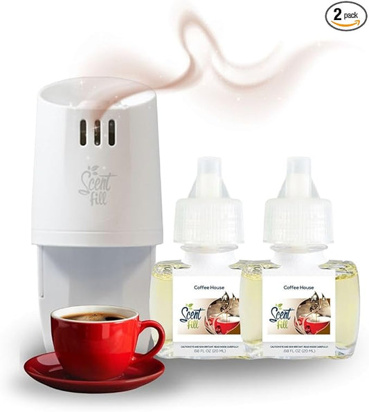 Scent Fill Coffee House Plug in Air Freshener, Scented Oil Refills, 2 Refills + Diffuser