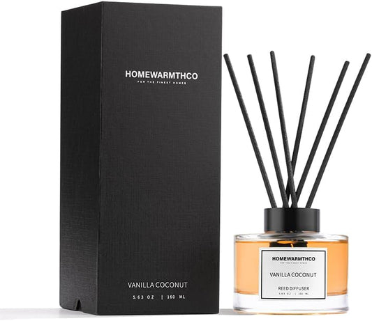 Vanilla Coconut & Citrus Reed Diffuser Set-Luxury Fragrance Reed Diffusers for Home, Office, Bathroom, Kitchen and Home Decor - Long-Lasting Scent with Non-Toxic Oils (5.63 oz 160ml)