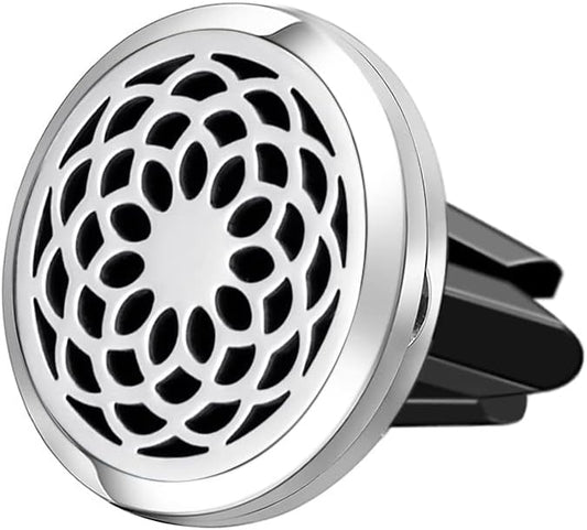 Wild Essentials Sunflower Mandala Essential Oil Car Vent Diffuser, Stainless Steel Locket Pendant with 8 Color Refill Pads, Customizable Color Changing Air Freshener for Aromatherapy