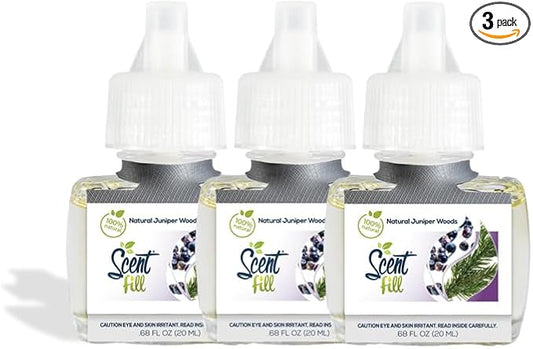 Scent Fill 100% Natural Juniper Woods Plug in Air Freshener, Scented Oil Refills, 3 Refills