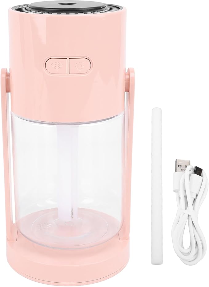 Small Cool Mist Humidifiers Low Noise with Night Light, Mini Desk Humidifier Shaking Head, Portable Humidifiers for Travel Car Office Home Indoor Bedroom, White Pink (Pinkish)