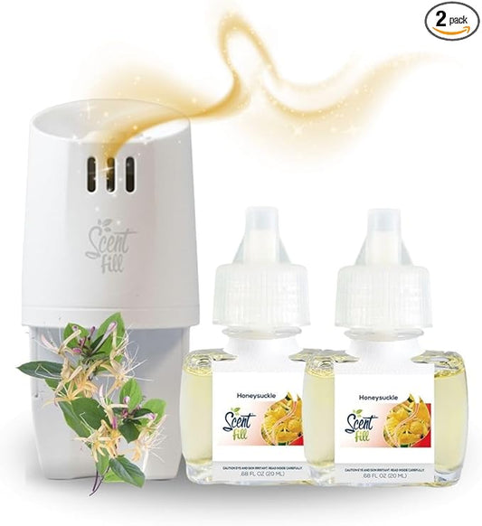 Scent Fill Honeysuckle Plug in Air Freshener, Scented Oil Refills, 2 Refills + Diffuser