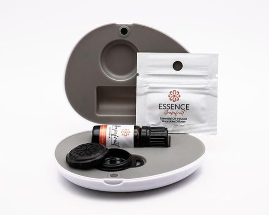 Essence Pearl Travel Case | Grapefruit Essential Oil | Aromatherapy Nasal Diffuser & Essential Oil Carrying Case | Uplifting Citrus Scent | Travel-Friendly Kit | Black Pod