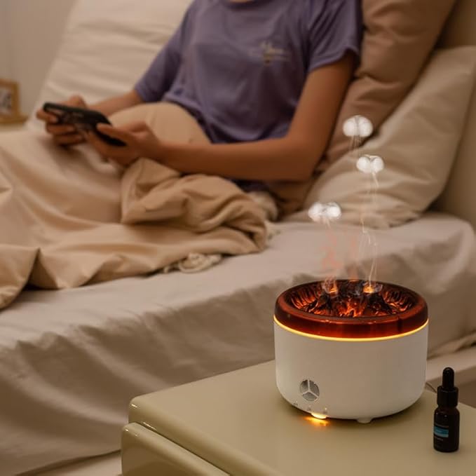 500ML Volcano Flame Diffuser,Essential Oil Diffusers for Home,Decorative Bedroom Aromatherapy Scent Air Diffuser Ultrasonic Aroma Defusers（White）