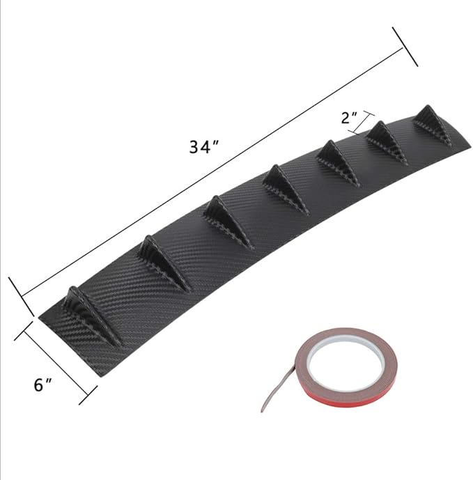 SCITOO Rear Bumper Lip Universal PP Glossy Carbon Look Rear Lower Bumper Lip Diffuser Spoiler 7 Shark Fin Style