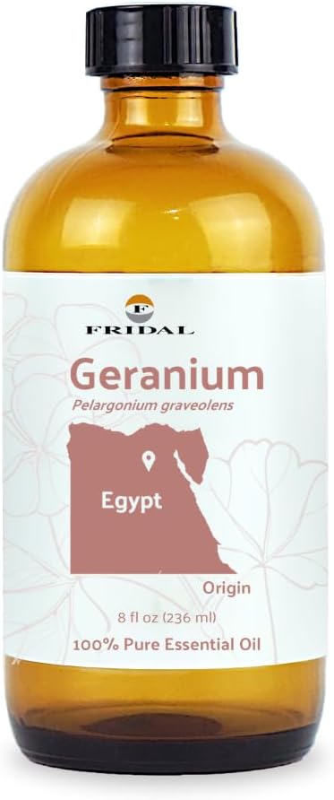 Geranium Essential Oil - Direct from Fridal Egypt - Steam Distilled - Aceite de Geranio for Aromatherapy, Massage, Diffuser, DIY Candle and Soap Making - 8oz