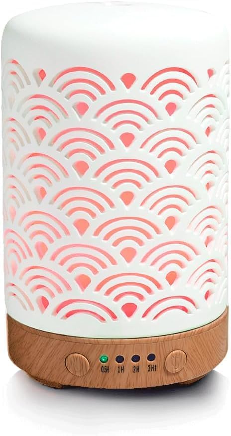 Essential Oil Diffuser White Ceramic Diffuser 100 ml Timers Night Lights and Auto Off Function Home Office Humidifier Aromatherapy Diffusers for Essential Oils