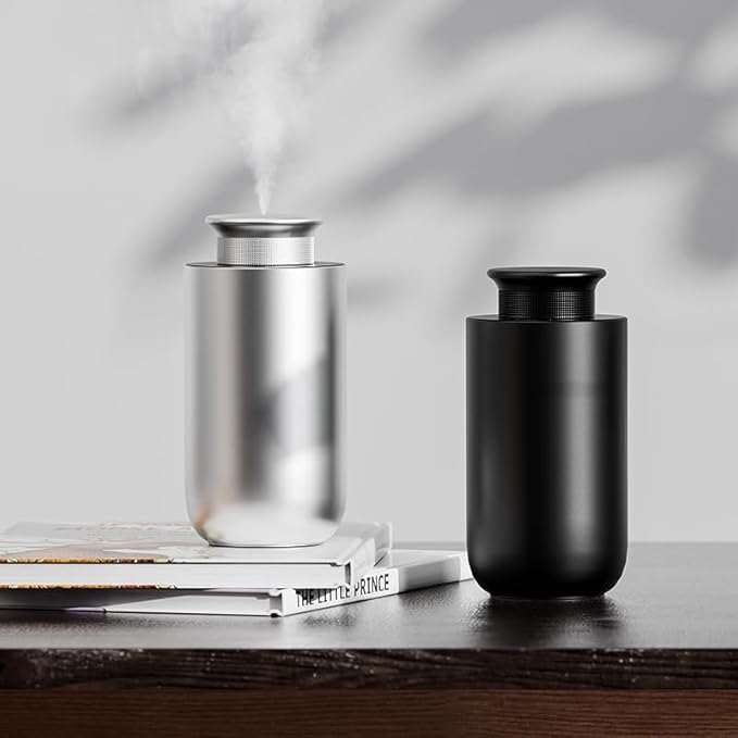 Waterless Essential Oil Diffuser, Smart Car Diffuser, Auto On/Off, Rechargeable Hotel Scent Diffusers with 4 Mist Levels & Timers, Portable Aromatherapy Diffuser for Home, Room, Studio Office, Silver