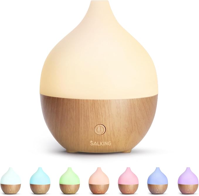 SALKING Aromatherapy Diffuser & Floral Essential Oils Set, 100ml Diffuser Ultrasonic Diffuser Cool Mist Humidifier with 8 Colors Light, Waterless Auto Off for Home Office