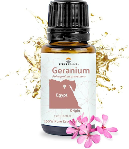 Geranium Essential Oil - Direct from Fridal Egypt - Steam Distilled - Aceite de Geranio for Aromatherapy, Massage, Diffuser, DIY Candle and Soap Making - 15ml