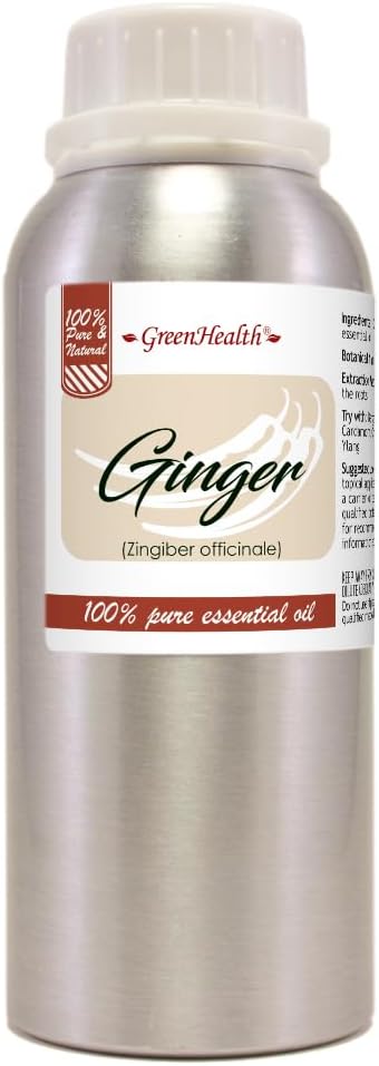 Ginger Essential Oil – 8 fl oz (237 ml) Aluminum Bottle w/Plug Cap – 100% Pure Essential Oil – GreenHealth