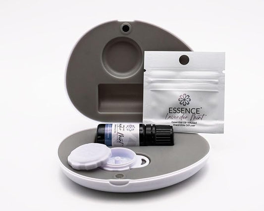 Essence Pearl Travel Case | Lavender Mint Essential Oil | Aromatherapy Nasal Diffuser & Essential Oil Carrying Case | Lavender & Peppermint Oil Blend | Travel-Friendly Kit | White Pod