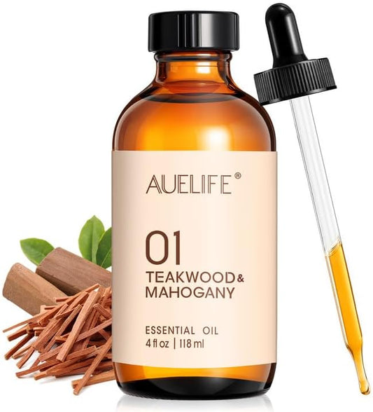 Teakwood & Mahogany Essential Oil, Fragrance Oil for Diffusers & Candle Making, 118ml (4 fl oz) Large Bottle, Long Lasting Wood Scent Oil for Home Fragrance, Soap & DIY