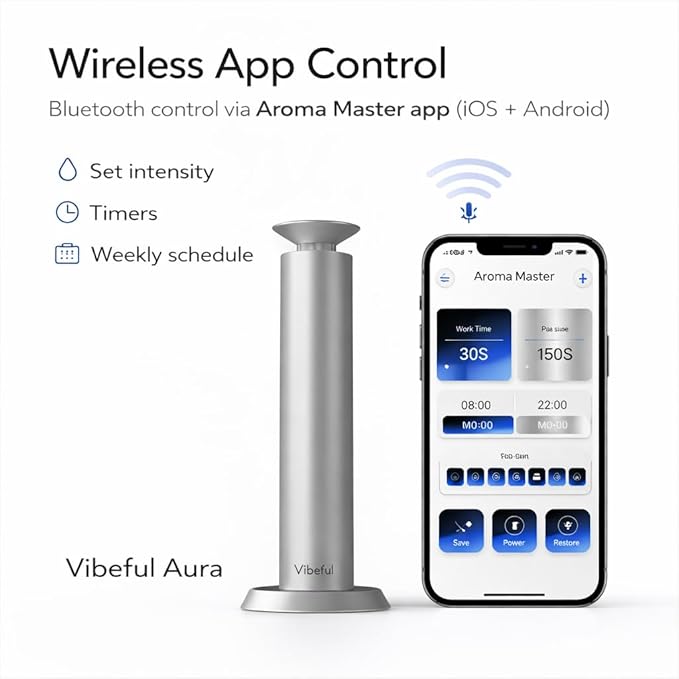 Aura Waterless Fragrance Oil Diffuser, Cold Air Scent Machine for Home Spa & Office, Cordless Rechargeable Aromatherapy Diffuser for Large Rooms up to 1000 Sq Ft, Aviation Aluminum (Silver)