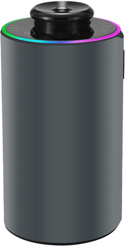 Waterless Essential Oil Diffuser with 8 Color LED Night Light, 3 Mist Levels & Timers, Portable Rechargeable Aromatherapy Diffuser for Home Car Room Studio Office, Metal (Grey)