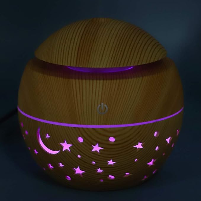 Mini Plant Humidifier Indoor, 130ml Portable Wooden Grain Air Diffuser with 7 LED Colors & 3H Auto Shut Off, Hollow Design Low Noise Mist Maker for Home Office Bedroom Plants