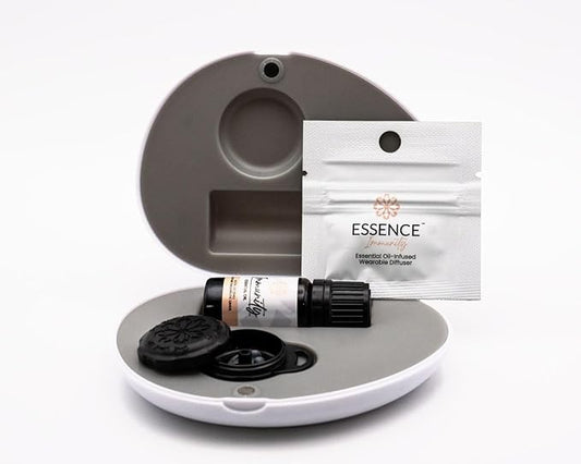 Essence Pearl Travel Case | Immunity Essential Oil | Aromatherapy Nasal Diffuser & Essential Oil Carrying Case | Eucalyptus, Lemon & Cinnamon Blend | Travel-Friendly Kit | Black Pod